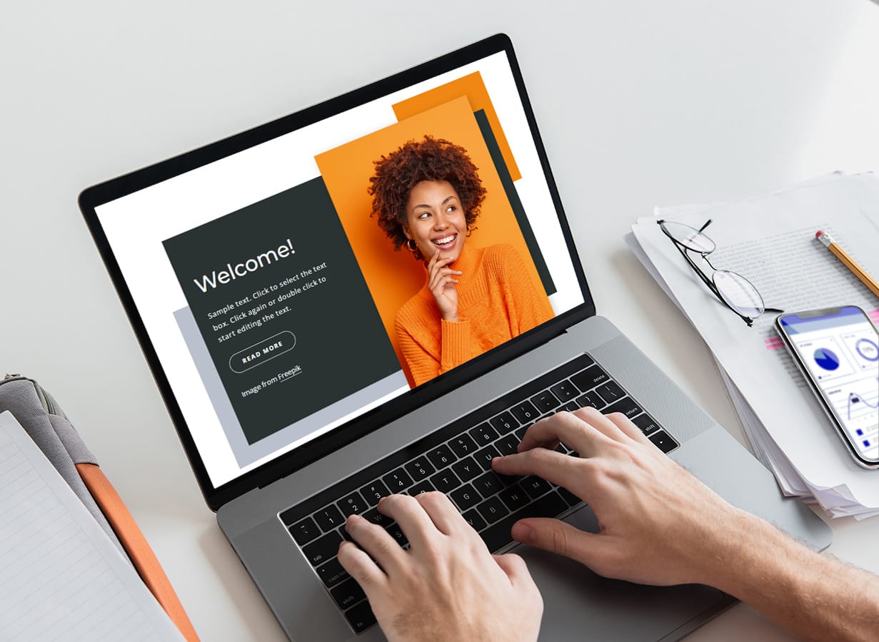 Designer building modern website on laptop screen